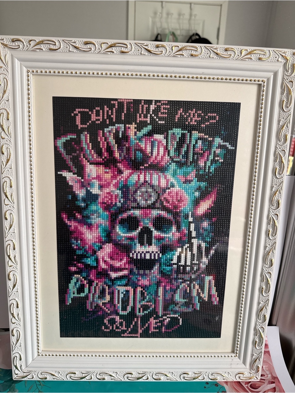 Handmade Framed Diamond Art Sugar Skull Wall Decor Gothic Floral Art